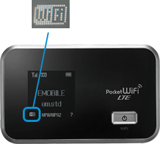 ディスプレイに「PocketWiFiLTE」→「WELCOME」と表示されます。左下に「WiFi」というマークが表示されるまでお待ちください。