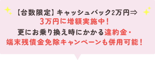 【台数限定】キャッシュバック2万円⇒3万円に増額実施中！